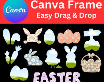 Osterhase Canva Rahmen, füllen Sie Ihre eigenen Peeps, fügen Sie Ihr eigenes Musterpaket hinzu, CANVA Rahmenvorlage, bearbeitbare Vorlagen, fröhlicher Osterhase