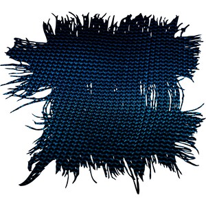 May include: A blue and black textured fabric with a frayed edge.
