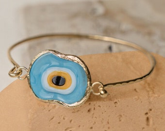 Murano Glass Evil Eye Bracelet - Gold Plated Stainless Steel, Protective Amulet, Unique Gift for Mother's Day