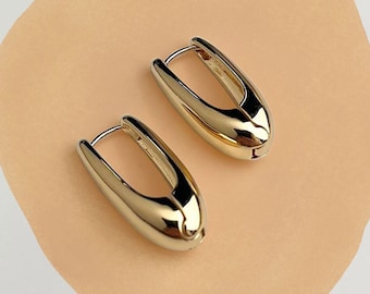 Elegant Gold Plated Hoop Earrings, Stainless Steel Oval Drop Design, Chic Fashion Accessory, Perfect Jewelry Gift for Mother's Day