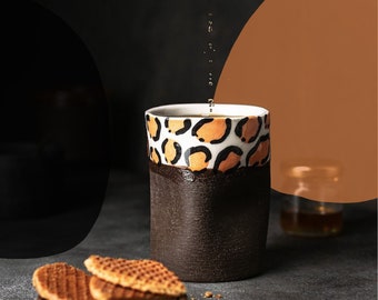 Taza de café de cerámica hecha a mano con estampado de leopardo (225 ml)