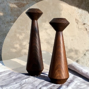 Wooden, hand carved candlestick holder set of 2