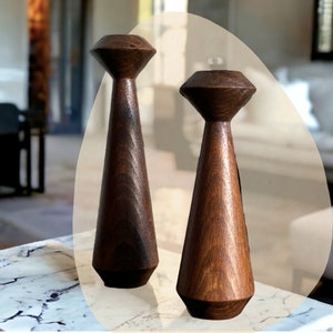 Wooden, hand carved candlestick holder set of 2