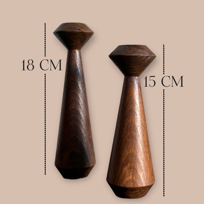 Sized of wooden, hand carved candlestick holder set of 2