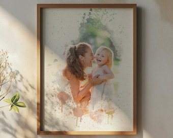 Retrato personalizado em aquarela para o Dia das Mães a partir de foto, presente personalizado