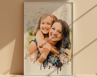 Retrato de família personalizado em aquarela – Presente personalizado para o Dia das Mães