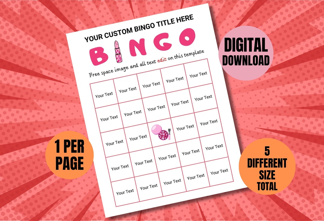 Editable Bingo Game Template for Girls All Text and Image Etsy