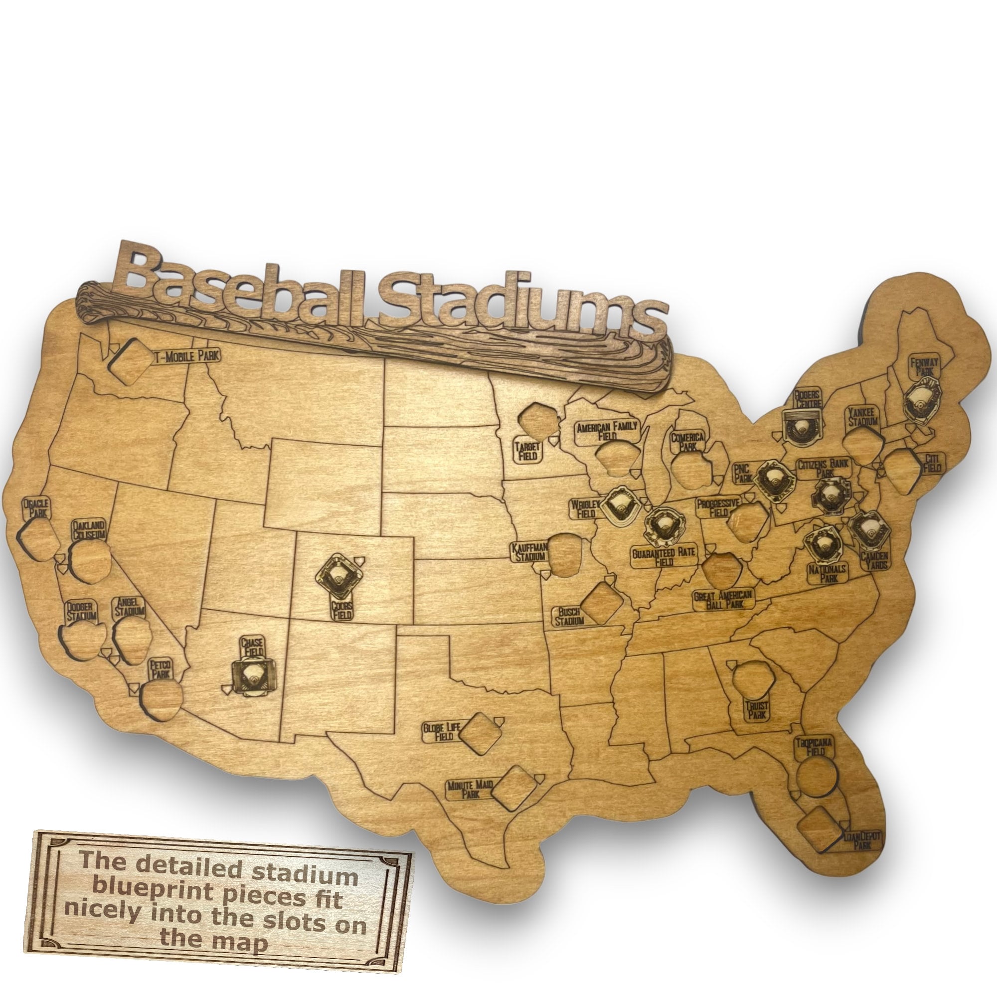 Baseball Stadium Tracker, Handcrafted Travel Map With Ballpark ...