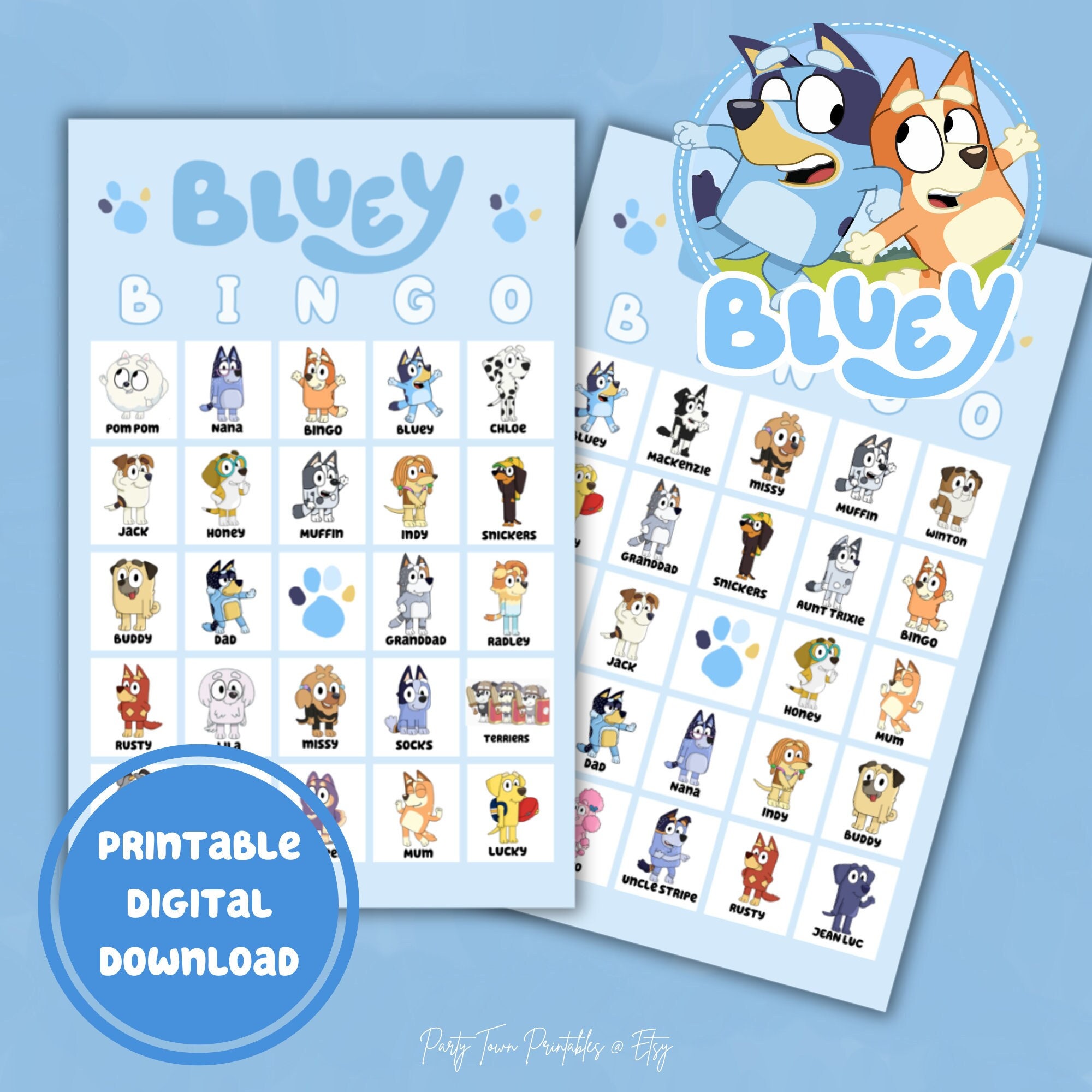 Bluey BINGO Game Printable Digital Download Kids Birthday Etsy Canada