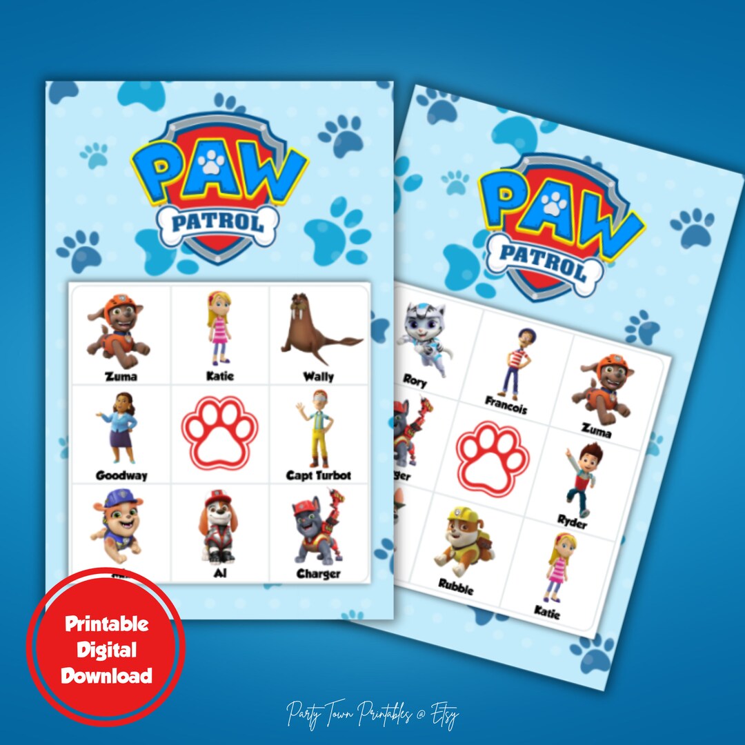 Paw Patrol BINGO Game Printable Digital Download Paw - Etsy