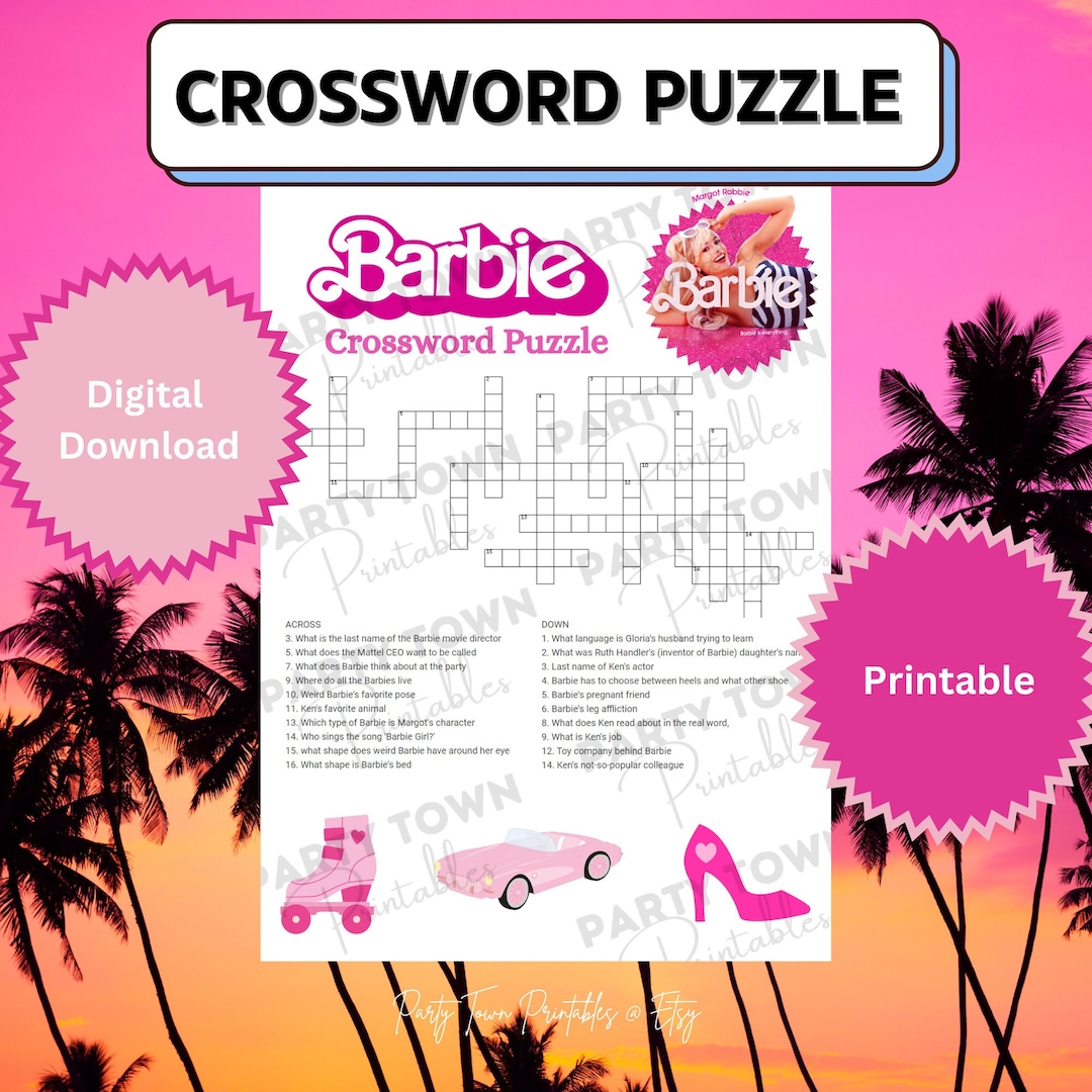 Barbi Crossword Puzzle Game Printable Digital Download Etsy