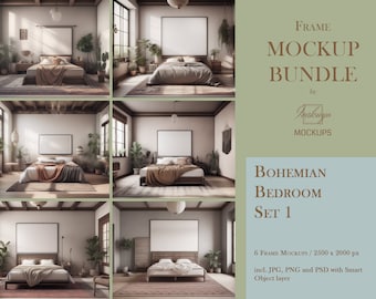 Frame Mockup Bundle, Bohemian, Bedroom Mockup, Mockup Frame Bundle, Frame Mockup, Minimal Frame Mockup