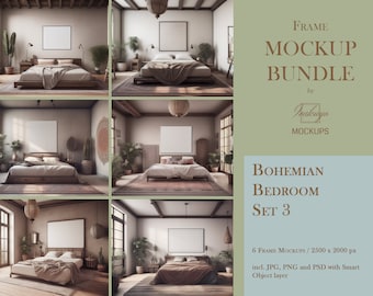 Frame Mockup Bundle, Bohemian, Bedroom Mockup, Mockup Frame Bundle, Frame Mockup, Minimal Frame Mockup