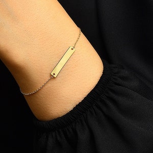 14K Solid Gold Bar Bracelet, Name bar Bracelet,14K Gold Custom Engraved Bar Bracelet-Personalized Bracelet