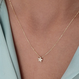 14k Solid Gold Star Necklace-Minimalist necklace-Star Pendant Necklace-Birthday Gift
