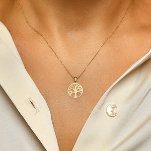 14k Solid Gold Tree of Life Necklace •Family Tree Pendant Necklace • Gift for Mom • Gold Tree Necklace for Women