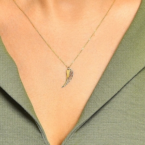 14K Solid Gold Wing Necklace | Angel Wings Pendant Necklace for Women | 14K Real Gold Celestial Jewelry | Memorial Gift for Her