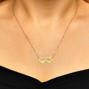 Two Hearts Necklace in 14k Solid-14k Gold Heart Necklace-Two Heart Charm Necklace