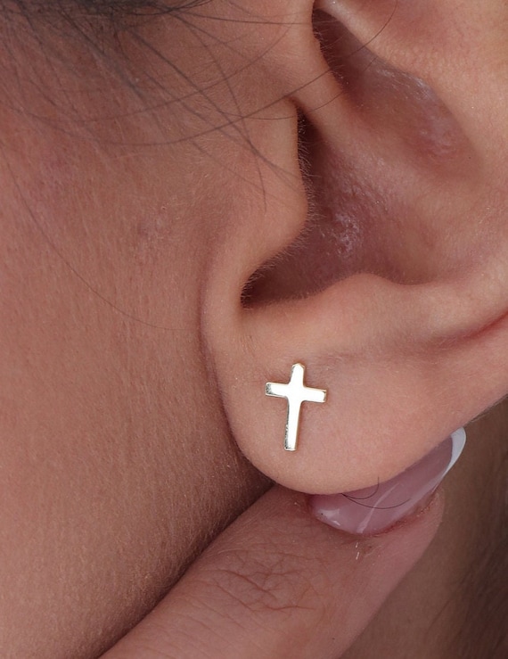 Cross Earrings -14k Gold Small Cross - Tiny Cross Earrings