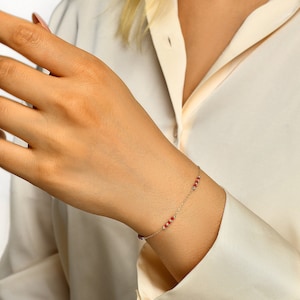 14K Solid  Gold Red Colored Bead Station Bracelet-Dainty Red Beaded Bracelet | 14K Real Gold Jewelry
