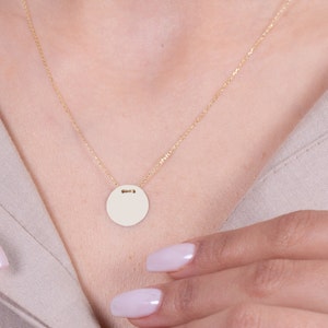 14k Solid Gold Personalized Disc Necklace - 14k Real Gold Disc Pendant - Engraved Necklace for Women -14k Gold Jewelry - Gift for Women