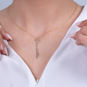 14K Solid Gold Name Necklace -Vertical Name Necklace -Personalized Vertical Name Necklace- Minimalist Necklace- Gift for Mom- Summer Jewelry