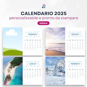 Calendario 2025 fotografico orizzontale personalizzabile e stampabile ITALIANO, A4/A5. Personalizzalo con Canva in modo semplice.