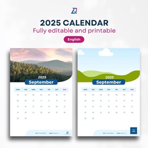 Calendario 2025 personalizzabile e stampabile INGLESE, 30x40cm e A4. Personalizza il tuo calendario con Canva in modo semplice e veloce.