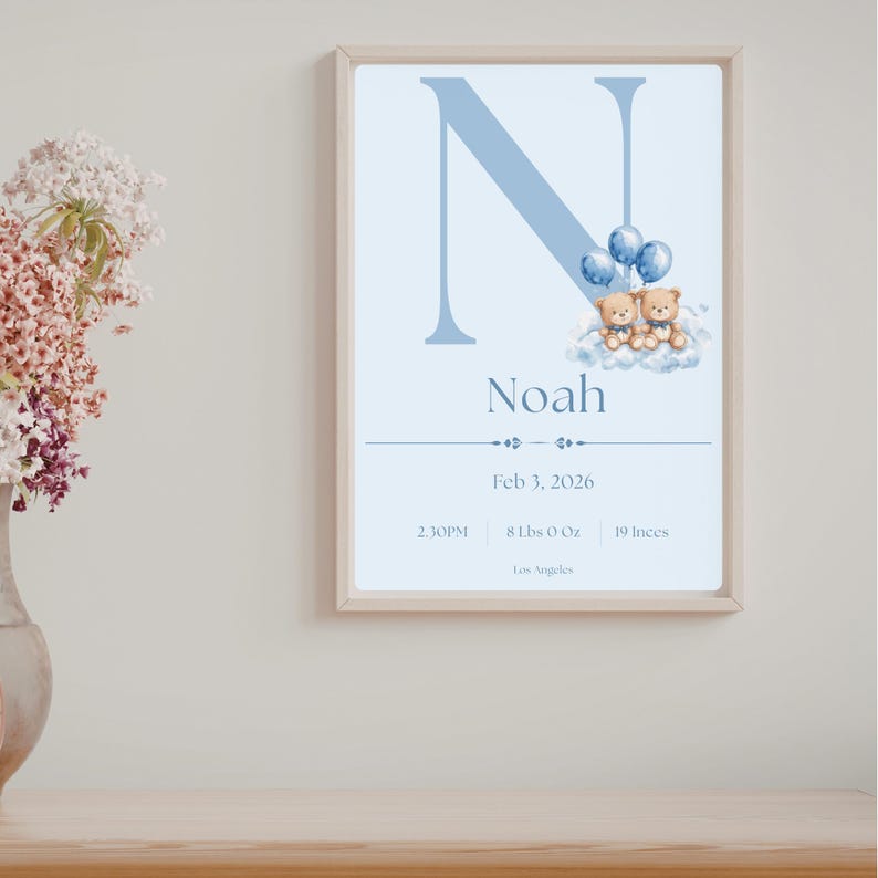 Personalized Baby Birth Stats Poster, Elephant Nursery Wall Art, Custom ...