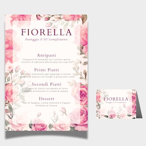 Menu e segnaposto digitale per compleanno. Personalizza con Canva in modo semplice.