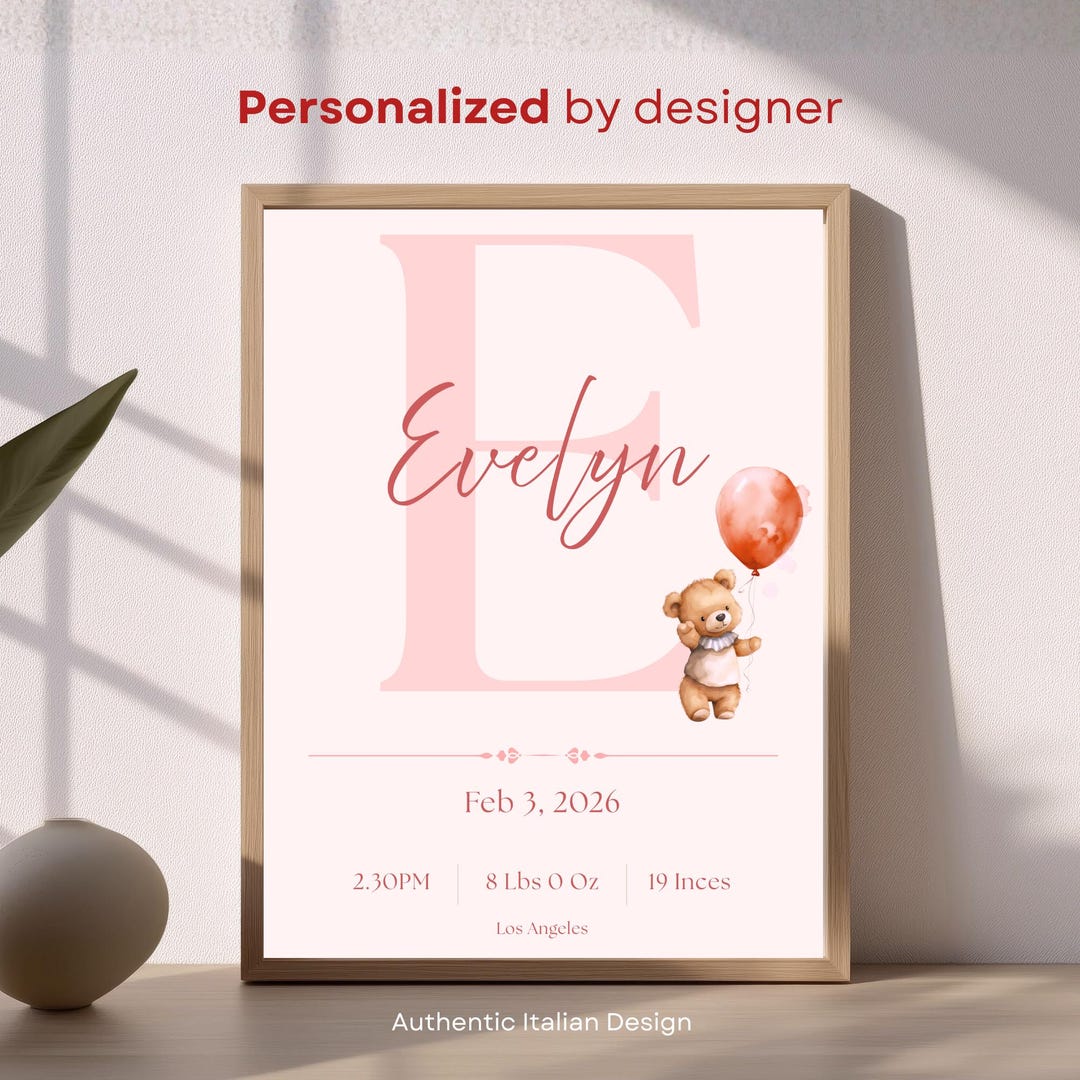 Personalized Baby Birth Stats Poster, Elephant Nursery Wall Art, Custom ...