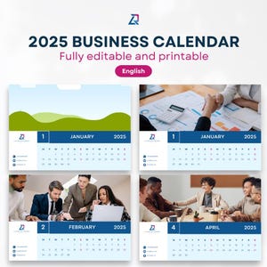 Calendario 2025 AZIENDALE fotografico orizzontale personalizzabile e stampabile INGLESE, A4/A5. Personalizzalo con Canva in modo semplice.