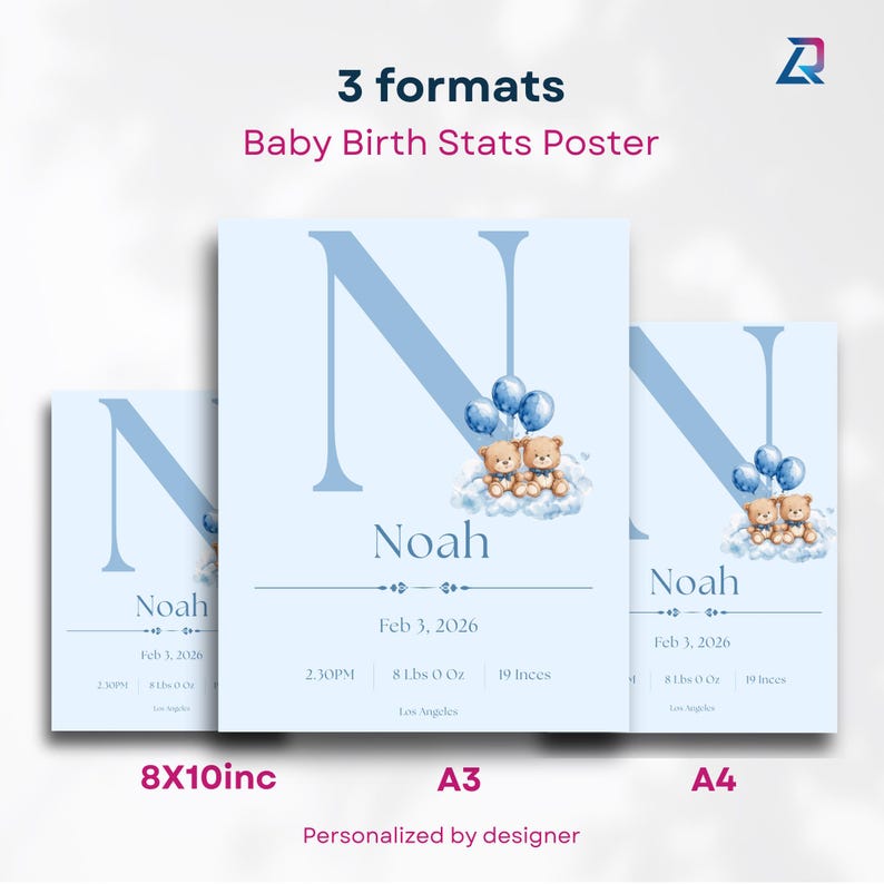 Personalized Baby Birth Stats Poster, Elephant Nursery Wall Art, Custom ...
