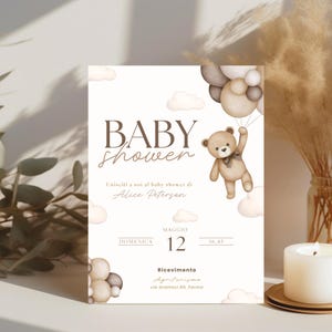 Invito digitale per baby shower. Personalizza il tuo invito con Canva in modo semplice.