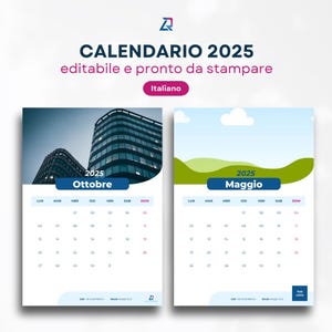 Calendario 2025 personalizzabile e stampabile ITALIANO, 30x40cm e A4. Personalizza il tuo calendario con Canva in modo semplice e veloce.