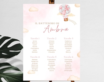 Plano digital de mesa de bautizo con elefante rosa – Editar con Canva