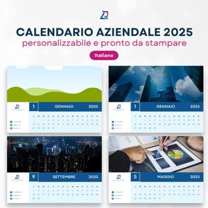 Calendario 2025 AZIENDALE fotografico orizzontale personalizzabile e stampabile ITALIANO, A4/A5. Personalizzalo con Canva in modo semplice.