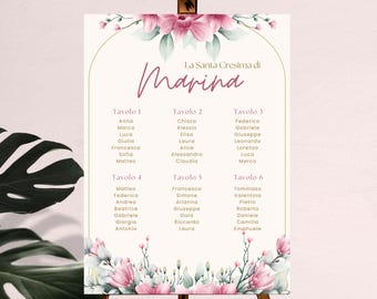 Elegante tabla de confirmación digital en oro rosa – Editar con Canva