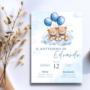 Invito battesimo digitale con orso – Modifica con Canva
