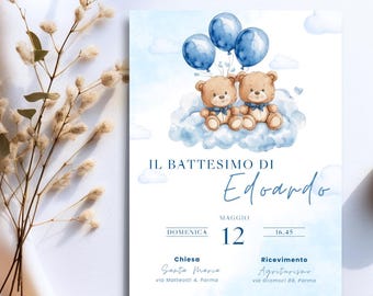 Digital Baptism Invitation with Bear – Edit with Canva