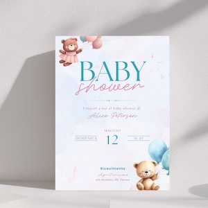Invito digitale per baby shower. Personalizza il tuo invito con Canva in modo semplice.