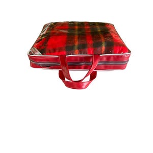 Vintage PAK-A-ROBE Tartan Plaid 100% Wool Blanket Stadium Throw FARIBO Red, Yellow & Black With Fringe