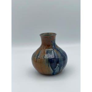 Studio Pottery Tulip Vase, Blue and White Glazed Stoneware, Artist signed