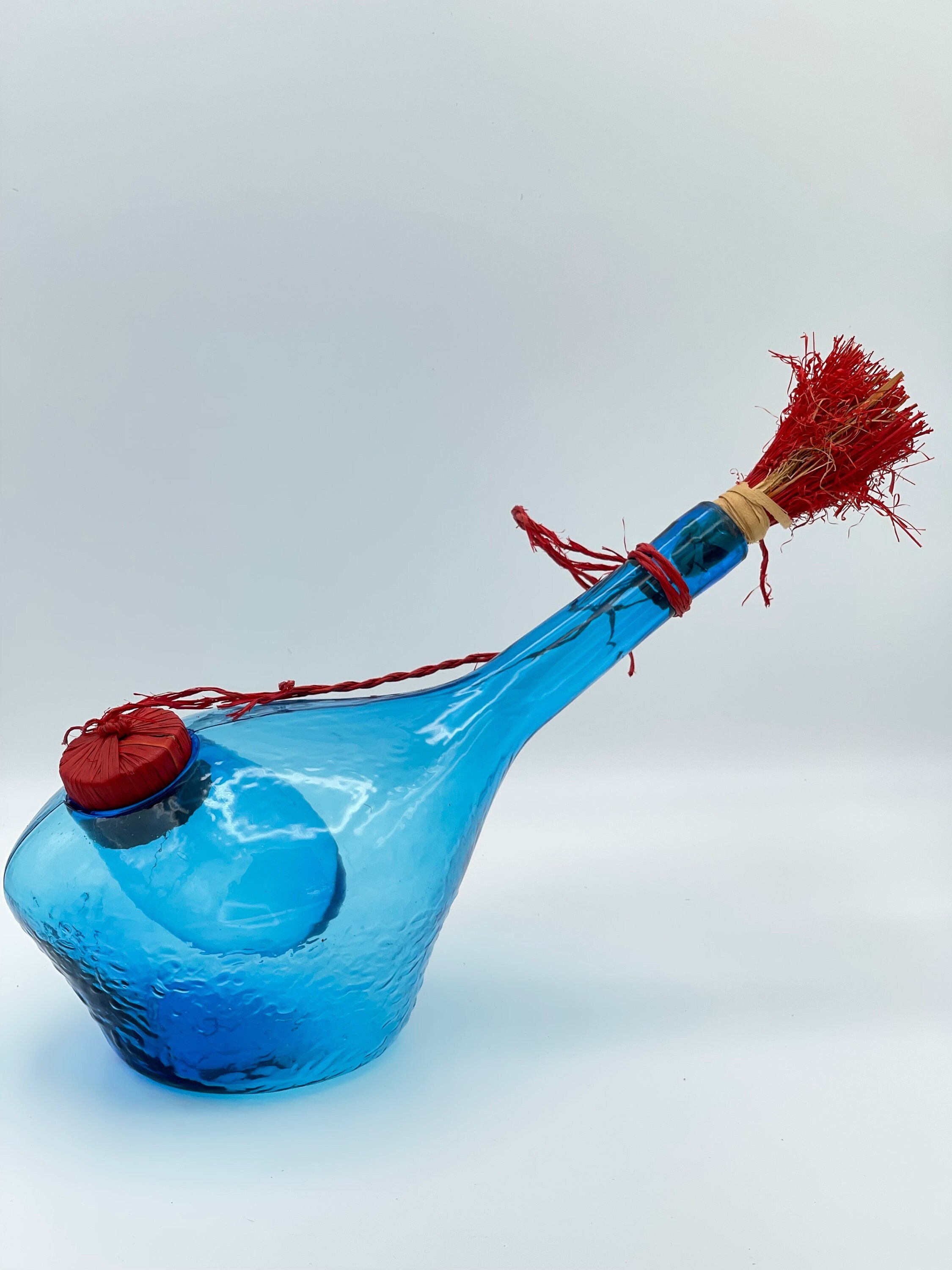 Vintage Italian Chianti Decanter With Ice Chamber, Brilliant Blue