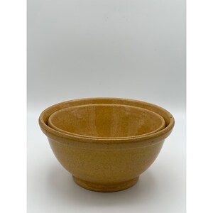 Set of Two Antique Pacific Pottery Yellow Earthenware Nesting Mixing Bowls