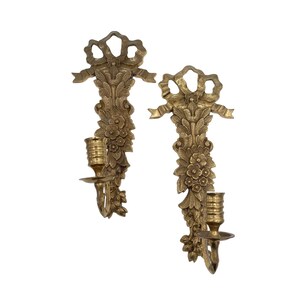 Pair of Vintage Brass Candlestick Sconces, Set of 2 Hollywood Regency Wall Candleholders