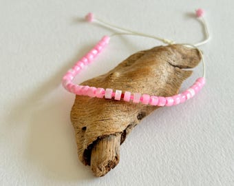 Pulsera ajustable de cuentas rosas: cuentas Miyuki de concha y neón