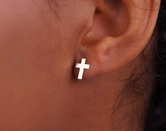 14k Solid Gold - Cross Stud Earrings - Highly Polished Crosses Earrings