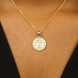14k Solid Gold - Saint Christopher Medal Pendant, Saint Of Travelers ,Religious Icon, Crosses Background - Religious Pendant