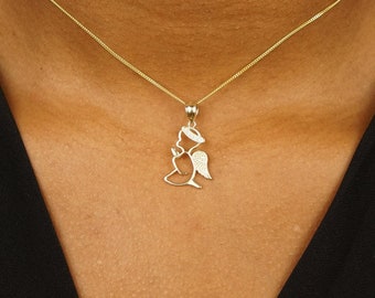 14k Solid Gold Guardian Angel Pendant: Cubic Zirconia Halo, Solid Gold Protection Necklace, Religious Gift, Faith Symbol for Him and Her